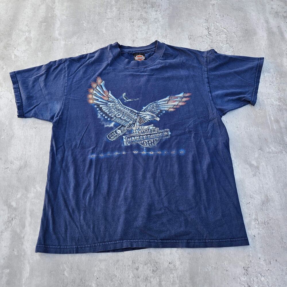 Vintage Harley Davidson Shirt Eagle Size Large Blue